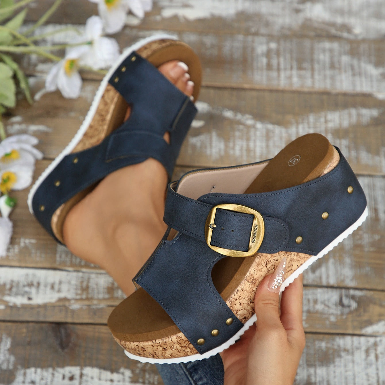 Platform Slide Sandals for Women - Comfortable Buckle Strap Summer Slippers