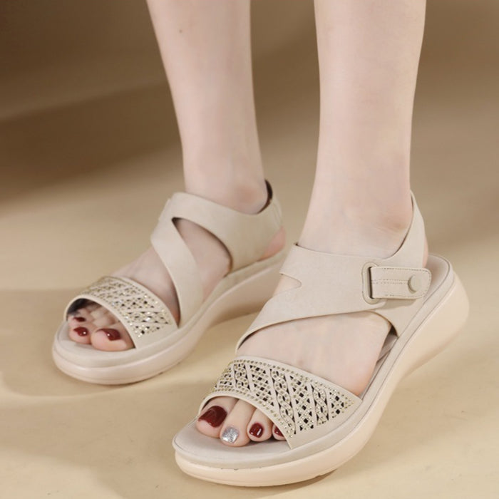 Platform Sandals for Women, Lightweight Rhinestone Velcro Summer Slides