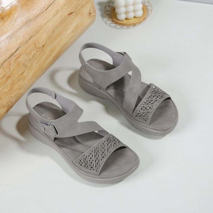 Platform Sandals for Women, Lightweight Rhinestone Velcro Summer Slides