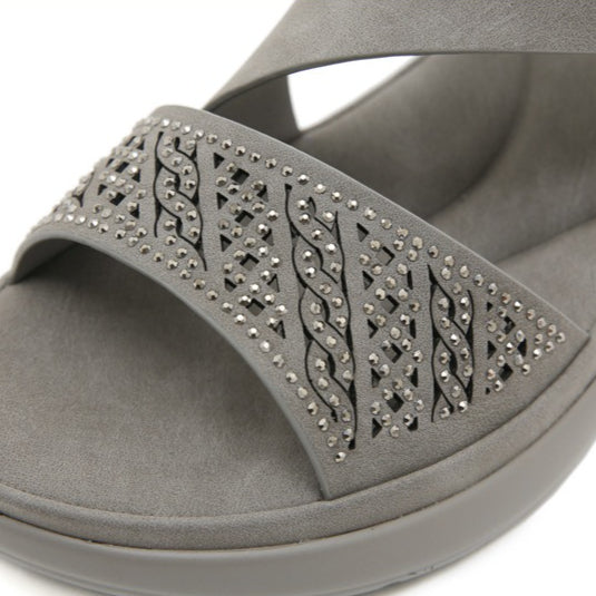 Platform Sandals for Women, Lightweight Rhinestone Velcro Summer Slides