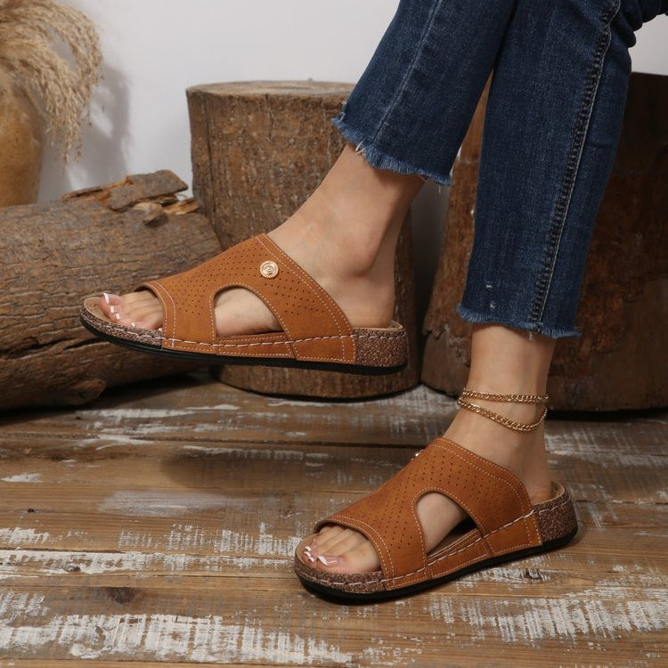 Cork Wedge Slide Sandals for Women - Lightweight Retro Platform Slippers
