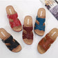 Leather Wedge Sandals, Plus Size Cross-Stitched Summer Comfort Slides