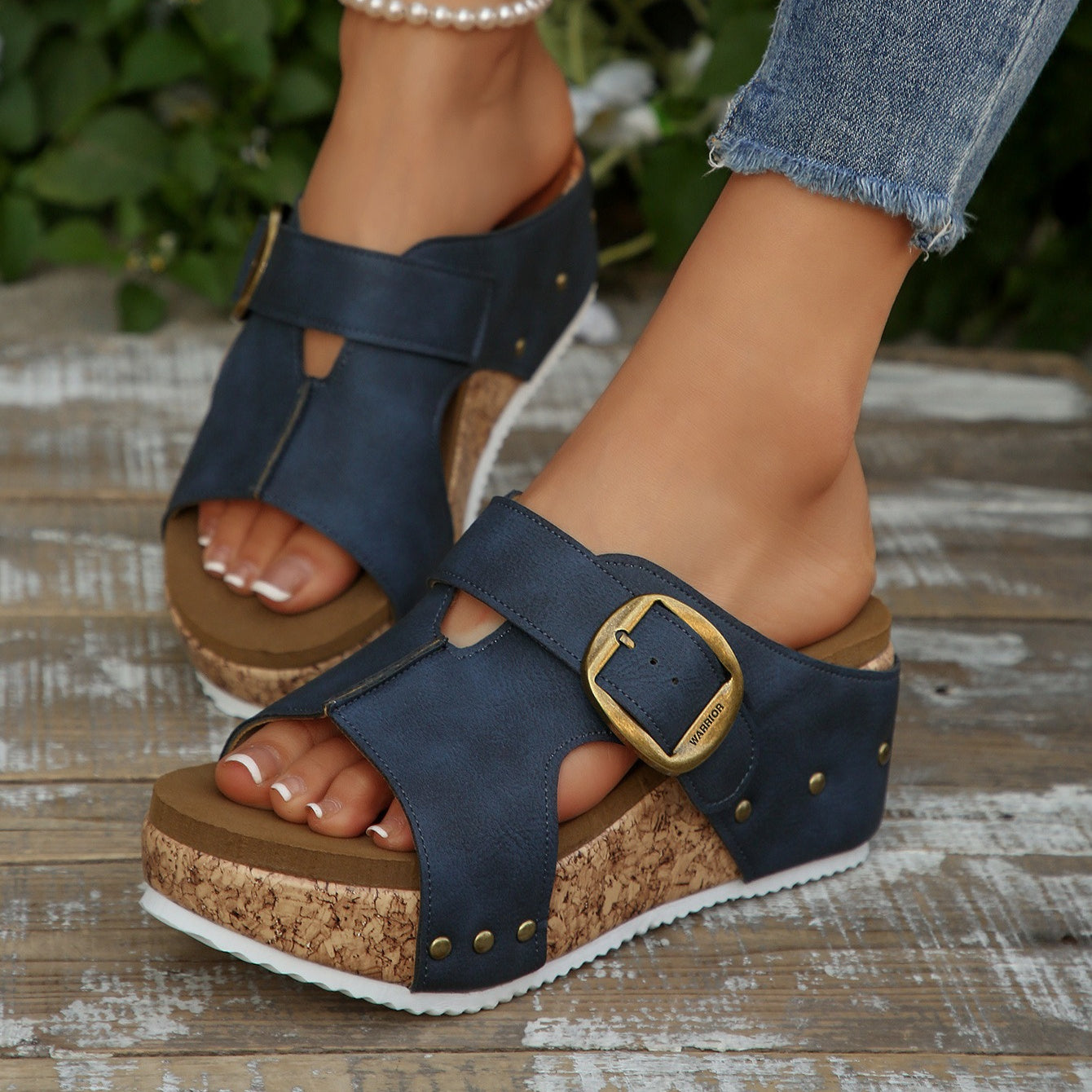 Platform Slide Sandals for Women - Comfortable Buckle Strap Summer Slippers