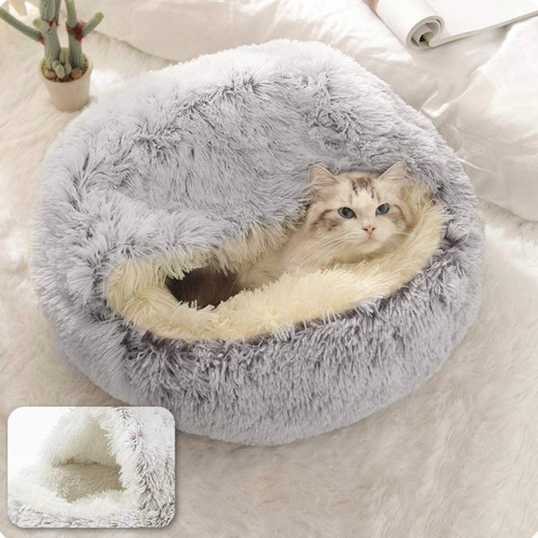 Cozy Cave Bed: plush fabric and stitching detail