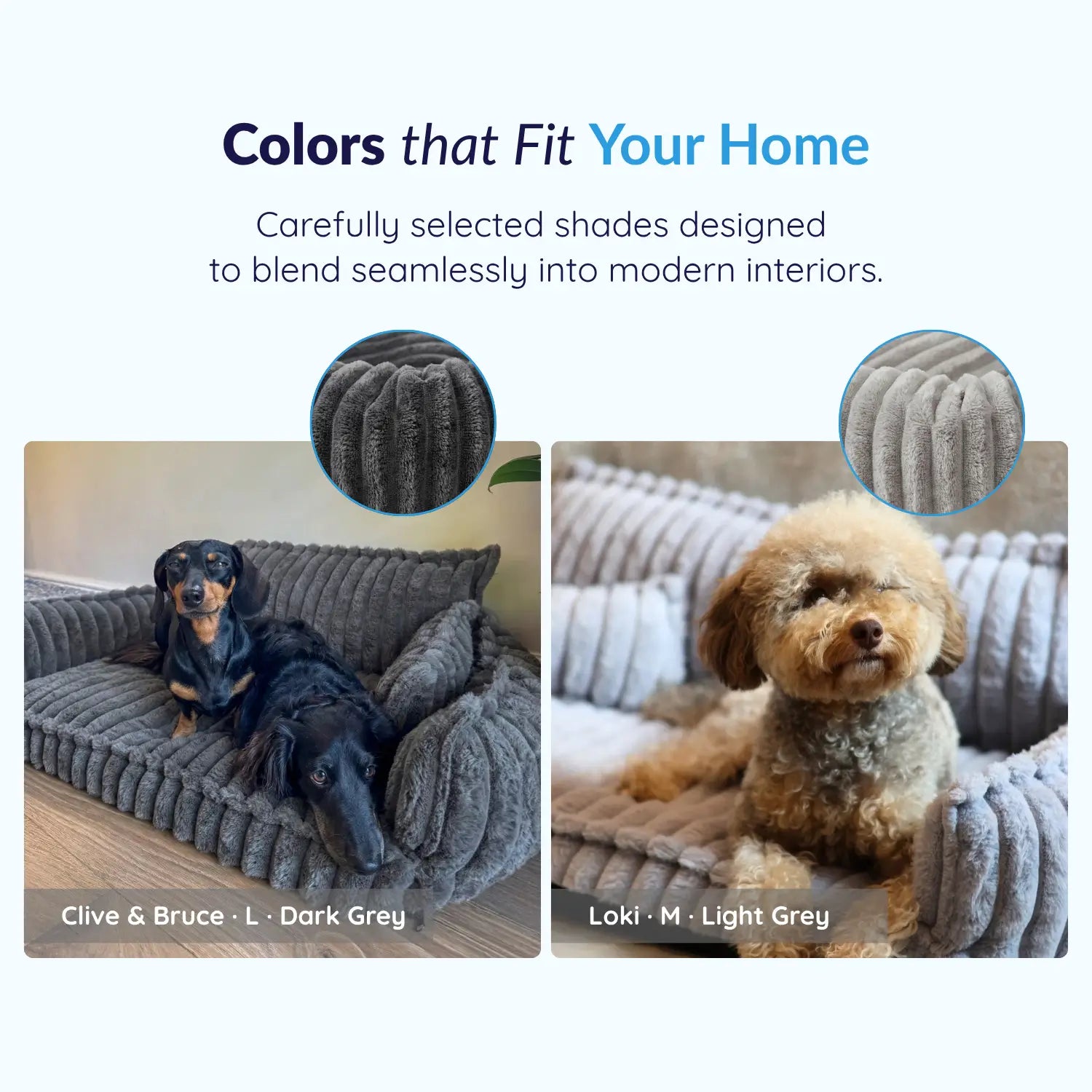 Orthopedic Washable Dog Sofa Bed: sizing reference next to a dog