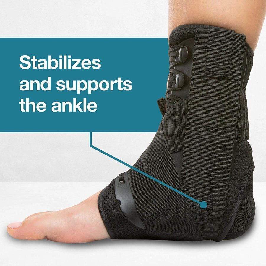 Reinforced Ankle Brace - Lace up with Stabilizer Straps Ankle Brace upliftex Medium / Black